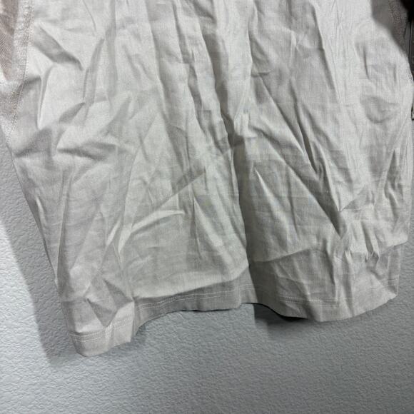 DKNY Womens Size Medium Tie Sleeves Top Tan Linen Rayon Blend Crew Neck Stretch - Picture 6 of 11